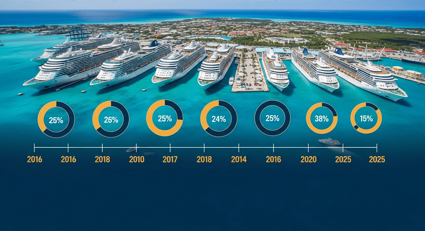 Historical cruise market share visualization showing fleet growth from 2016 to 2025
