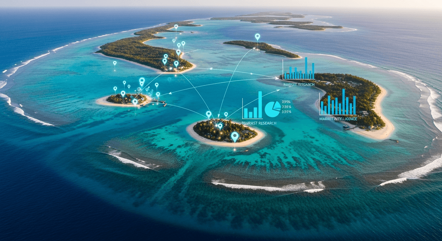 Vision aerea panoramica de las islas del Caribe mostrando la diversidad geografica del mercado caribeno