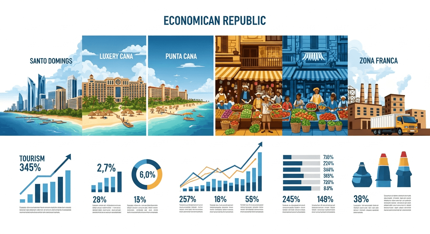 Vista aerea de Santo Domingo, Republica Dominicana, mostrando el horizonte urbano para investigacion de mercado