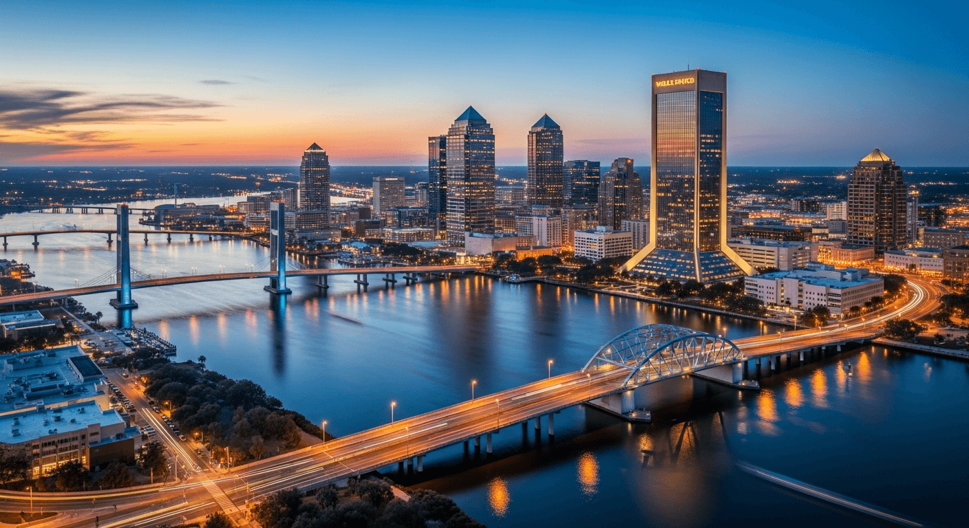 Jacksonville Florida skyline and St Johns River market research