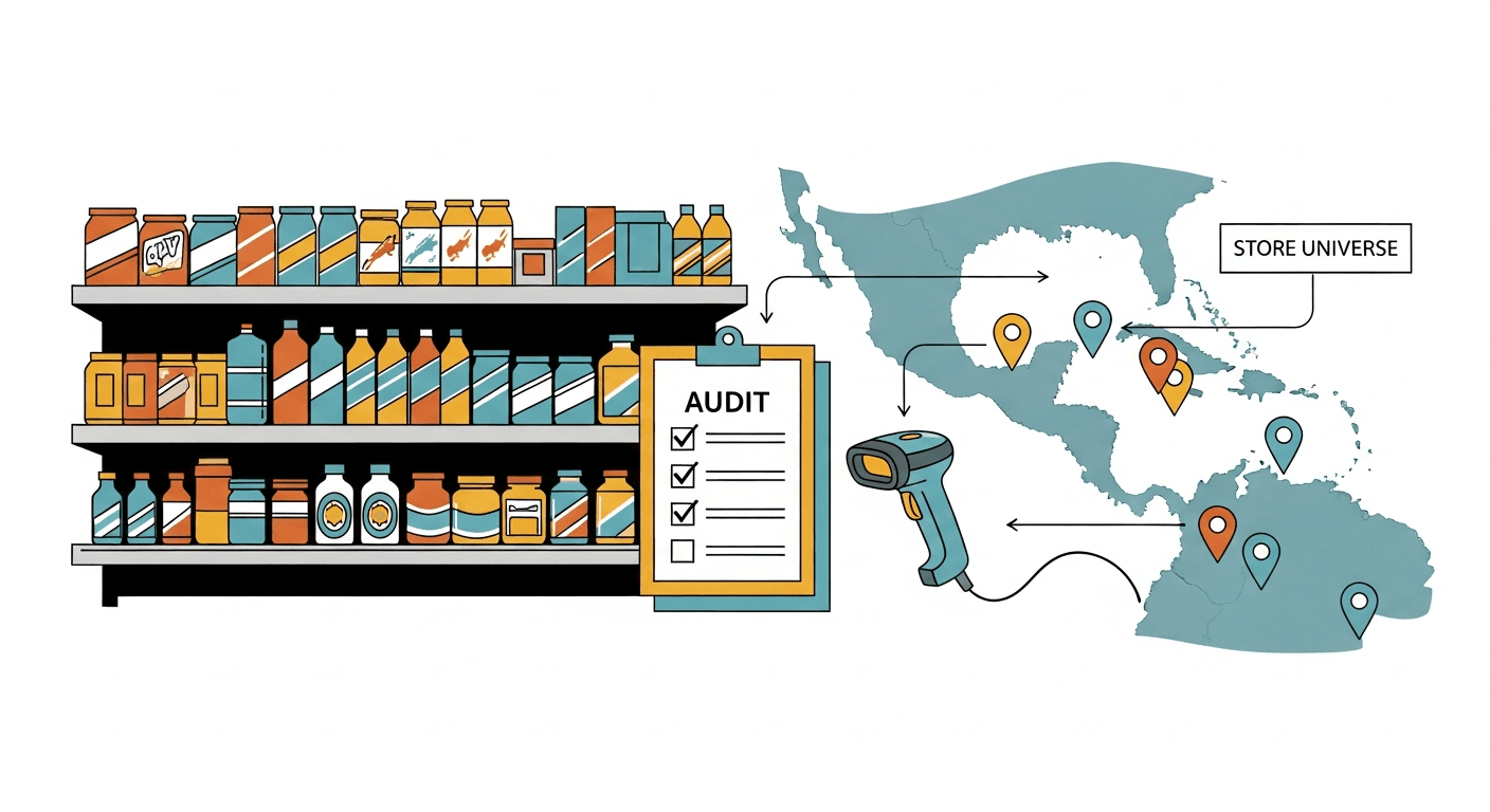 Caribbean retail trade audit showing store universe mapping and shelf presence measurement in island market