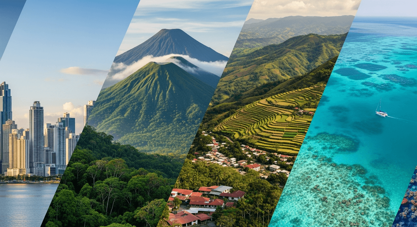 Central America market research overview including Panama City skyline and Guatemala highlands