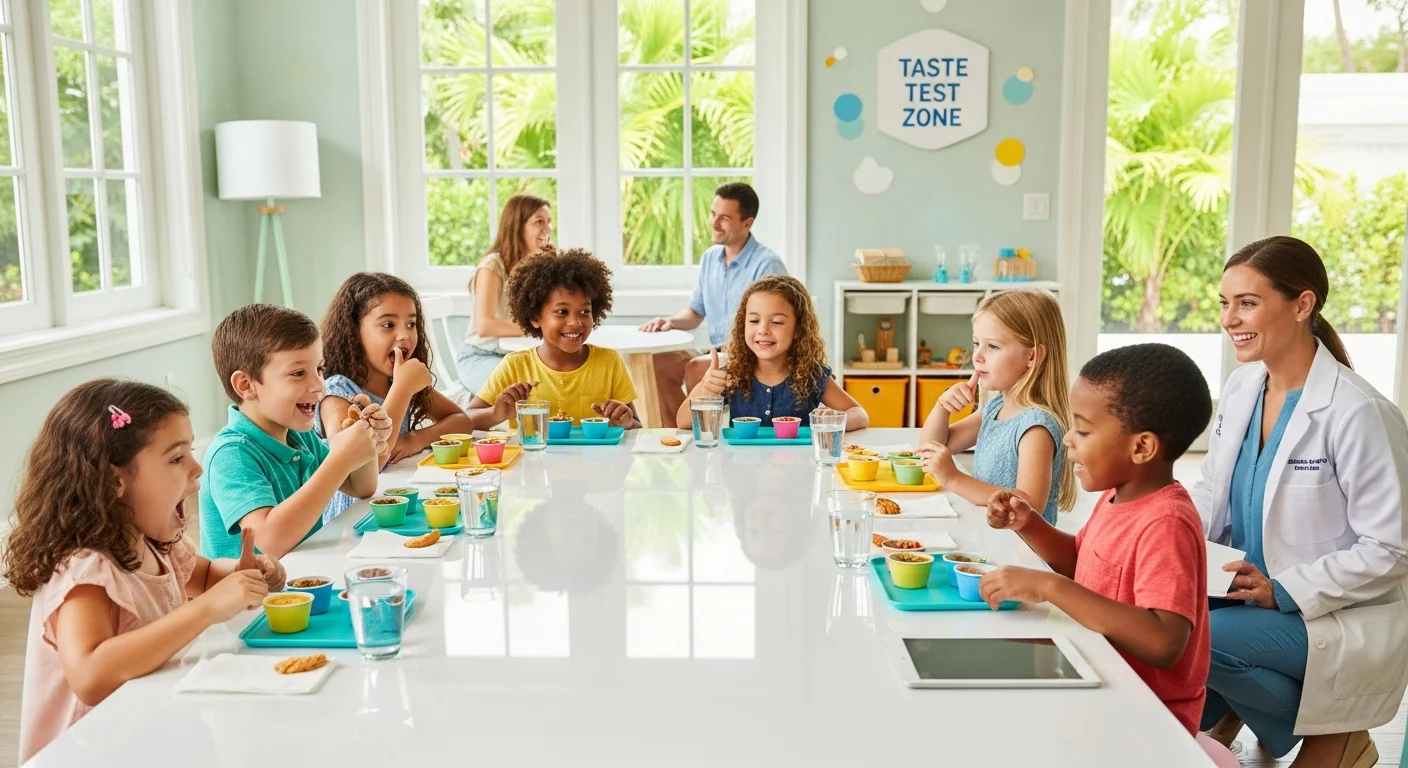 Children's product taste testing session at a professional South Florida research facility